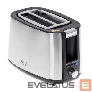 Toster Adler  Toaster AD 3214  Power 750 W, Number of slots 2, Housing material Stainless steel, Stainless steel/Black 