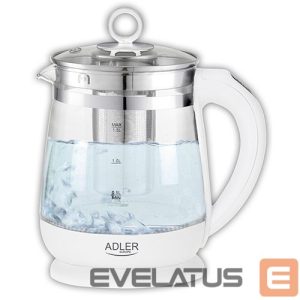 Teapot Adler  Kettle AD 1299 Electric, 2200 W, 1.5 L, Glass/Stainless steel, 360° rotational base, White 