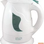 Teapot Adler  AD 08 Standard kettle, Plastic, White, 850 W, 1 L, 360° rotational base 
