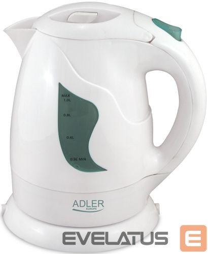 Teapot Adler AD 08 Standard kettle, Plastic, White, 850 W, 1 L, 360° rotational base