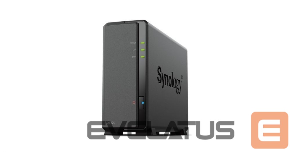Flash drive Synology Tower NAS DS124 up to 1 HDD/SSD, Realtek, RTD1619B, Processor frequency 1.7 GHz, 1 GB, DDR4, 1x1GbE, 2xUSB 2.0