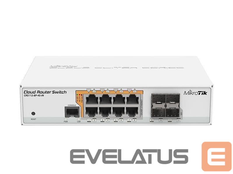 Commutator Mikrotik Switch||8x10Base-T / 100Base-TX / 1000Base-T|4xSFP|1xConsole|CRS112-8P-4S-IN