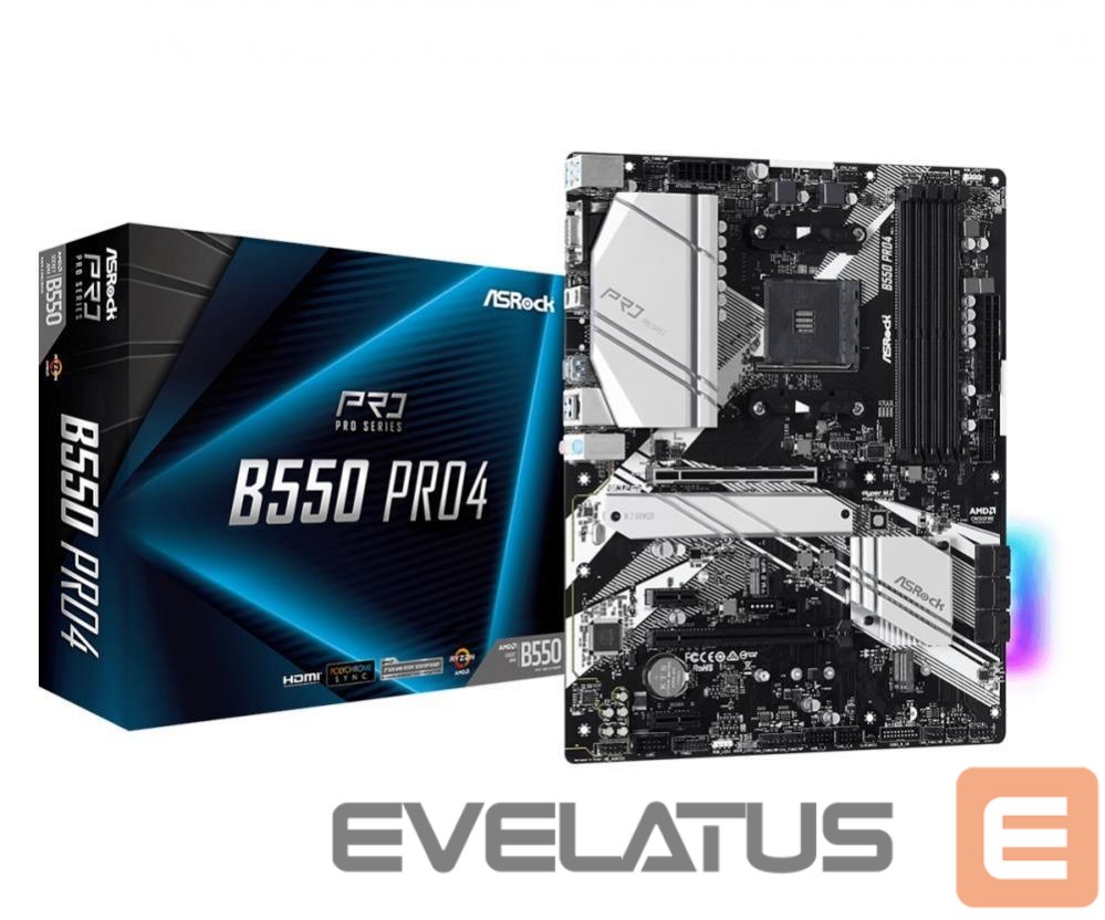 Motherboard for AMD processors Asrock Mainboard||AMD B550|SAM4|ATX|2xPCI-Express 3.0 1x|1xPCI-Express 3.0 16x|2xM.2|1xPCI-Express 4.0 16x|Memory DDR4|Memory slots 4|1x15pin D-sub|1xHDMI|1xUSB type C|5xUSB 3.2|1xPS/2|1xRJ45|3xAudio port|B550PRO4