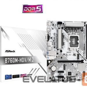 Motherboard for Intel processors Asrock  Mainboard||Intel B760 Express|LGA1700|Micro-ATX|Memory DDR5|Memory slots 2|2xPCI-Express 3.0 1x|1xPCI-Express 4.0 16x|1xM.2|1x15pin D-sub|1xHDMI|1xDisplayPort|1xAV-In|1xAV-out|1xMicrophone|2xUSB 2.0|3xUSB 3.2|1xUSB-C|1xRJ45|B760M-HDV/M.2 