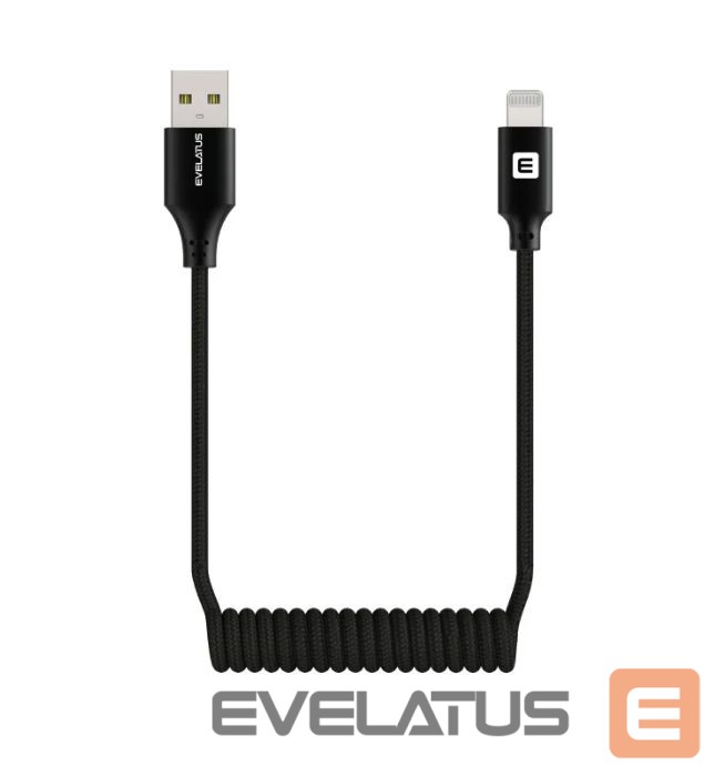 Cable Evelatus AutoSpring Coiled Cable USB A to Lightning 1.2M cable Black