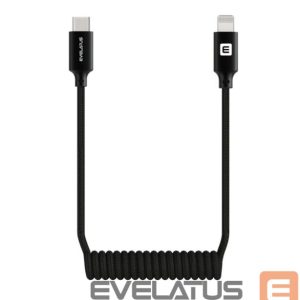 Cable Evelatus  AutoSpring Coiled Cable USB C to Lightning connector  1.2M black cable 
