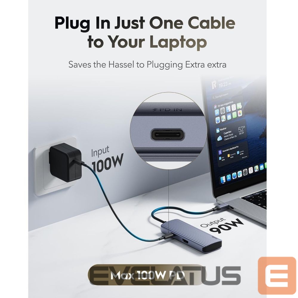 Routers Cudy UH500 PortMate USB-C 6-in-1 Hub 4K 30Hz HDMI USB-C PD 4x USB-A 3.0 Aluminum Grey