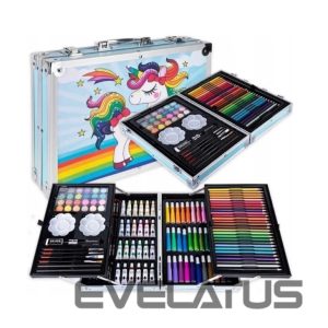 Toys iLike  Stationery Art Set for Kids 145pcs Creative Drawing Kit Blue Case Kiddyz KIDD-ART-145B-BL 