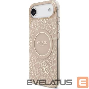 Back panel cover Guess Apple iPhone 17 Air Silicone case with MagSafe Flowers Allover with Pearl Strap Pink
