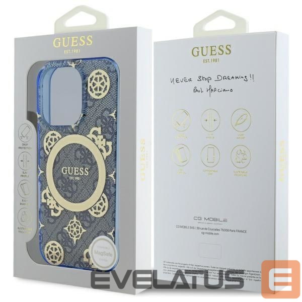 Other Phone Accessory Guess Guess IML Peony On 4G Background MagSafe Case for iPhone 16 Pro - Blue