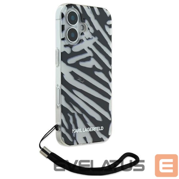 Other Phone Accessory Karl Lagerfeld Karl Lagerfeld IML Zebra Pattern & Cord iPhone 16 Case - Black