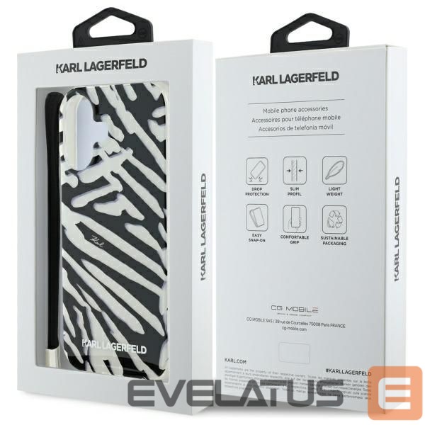 Other Phone Accessory Karl Lagerfeld Karl Lagerfeld IML Zebra Pattern & Cord iPhone 16 Case - Black