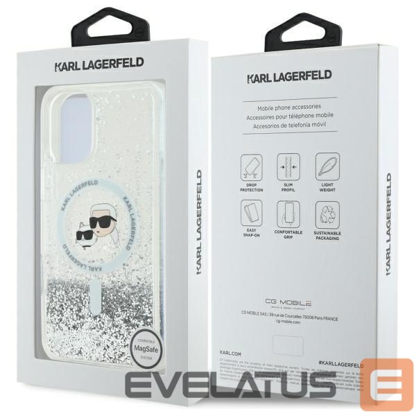 Other Phone Accessory Karl Lagerfeld Karl Lagerfeld Liquid Glitter Karl & Choupette Head Magsafe iPhone 16 Plus Case - Clear