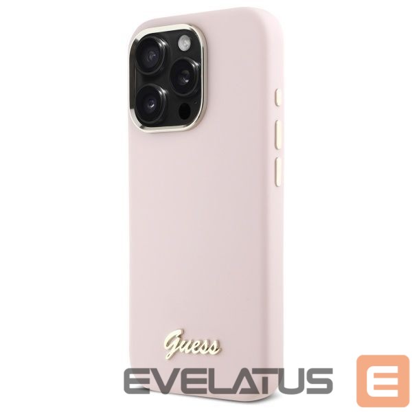 Other Phone Accessory Guess Guess Silicone Script Metal Logo & Frame iPhone 16 Pro Max Case - Pink