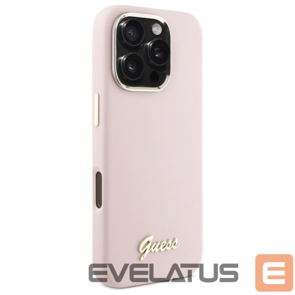 Other Phone Accessory Guess Guess Silicone Script Metal Logo & Frame iPhone 16 Pro Max Case - Pink