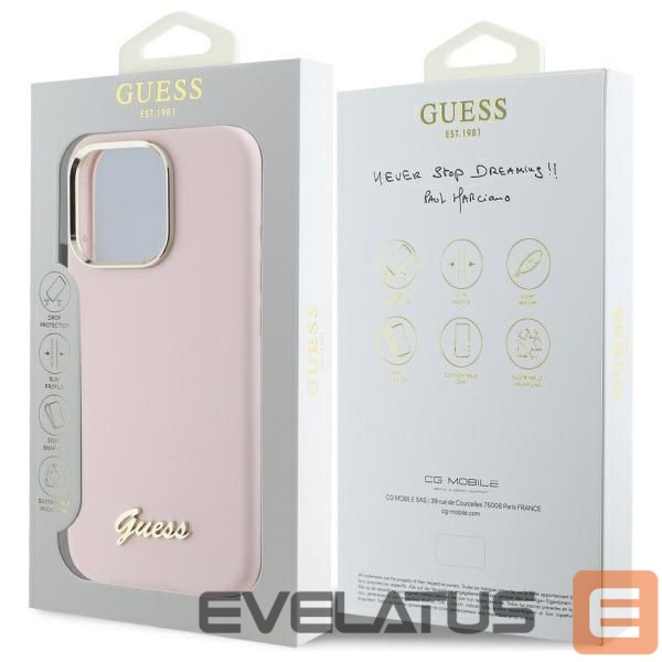Other Phone Accessory Guess Guess Silicone Script Metal Logo & Frame iPhone 16 Pro Max Case - Pink
