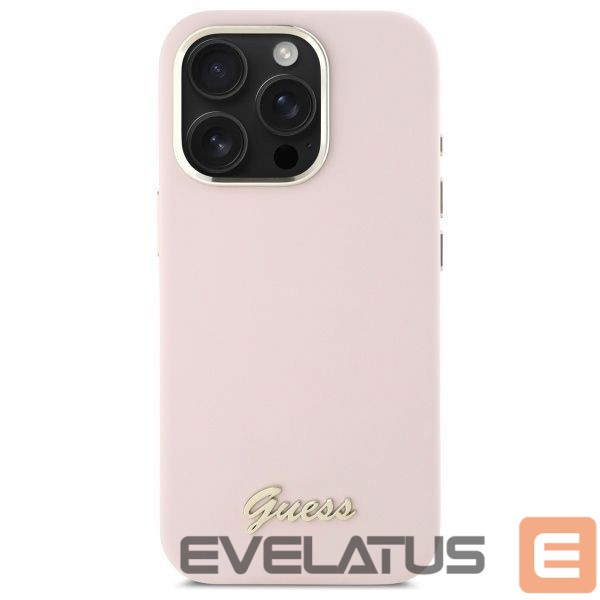 Other Phone Accessory Guess Guess Silicone Script Metal Logo & Frame iPhone 16 Pro Max Case - Pink