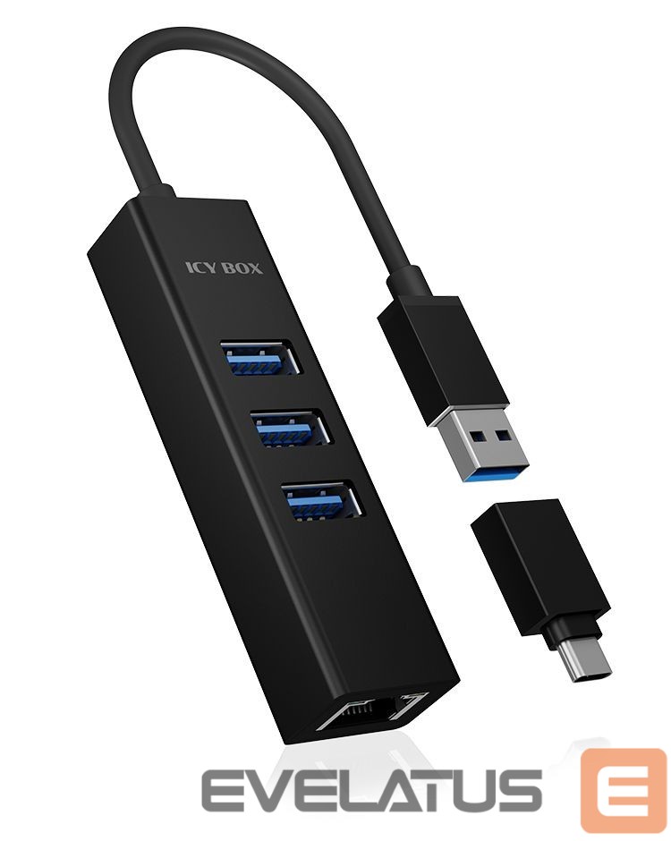 Routers Raidsonic 4 Port Hub with USB 3.0 Type-A, Type-C, Gigabit LAN Icy Box IB-HUB1419-LAN Black