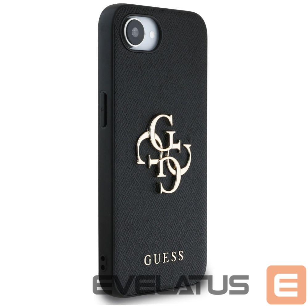 Back panel cover Guess Guess PU Grained 4G Metal Logo case for iPhone 16e - black