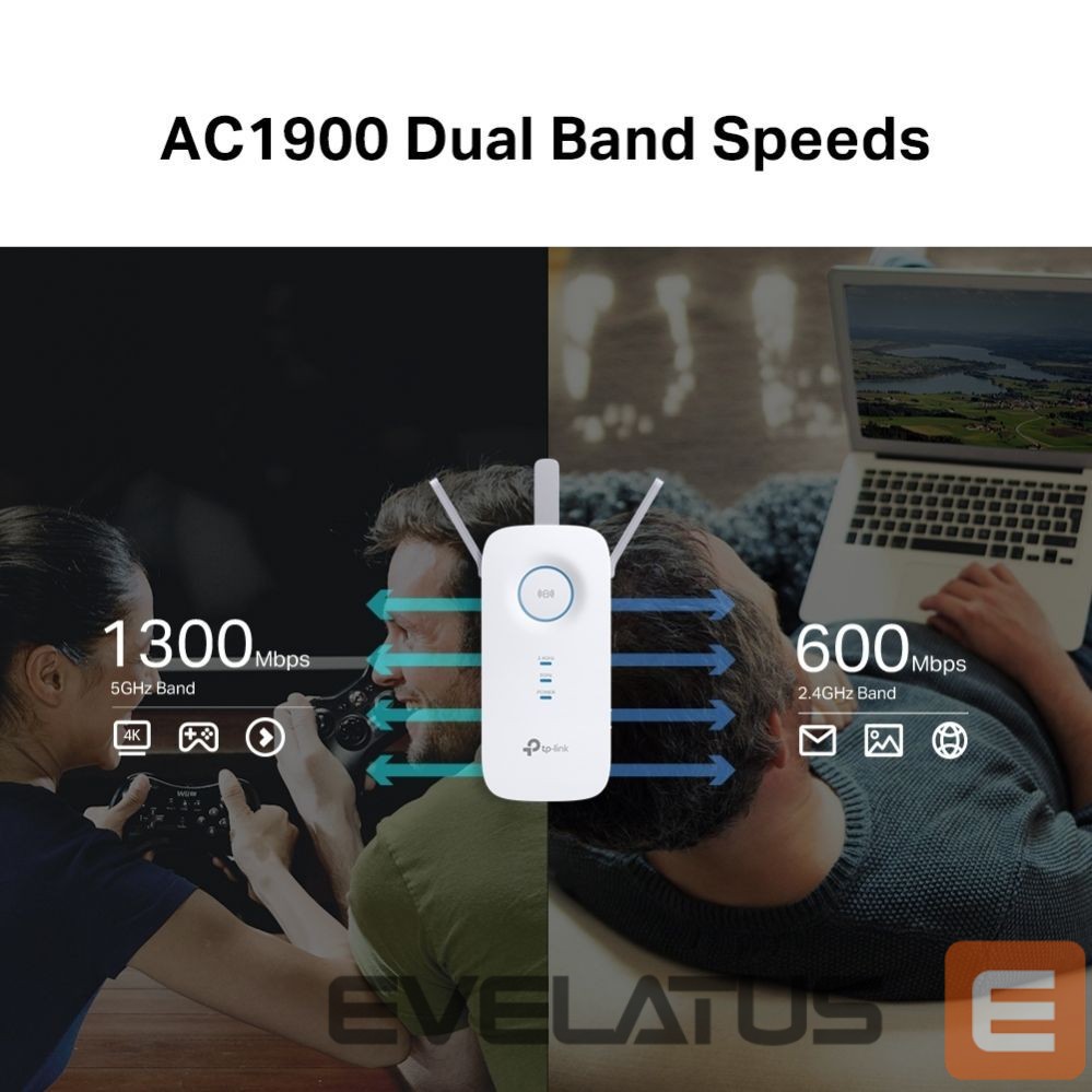 Routers TP-Link AC1900 Wi-Fi Range Extender RE550 802.11ac, 2GHz/5GHz, 600+1300 Mbit/s, 10/100/1000 Mbit/s, Ethernet LAN (RJ-45) ports 1, no PoE, Antenna type 3xExternal