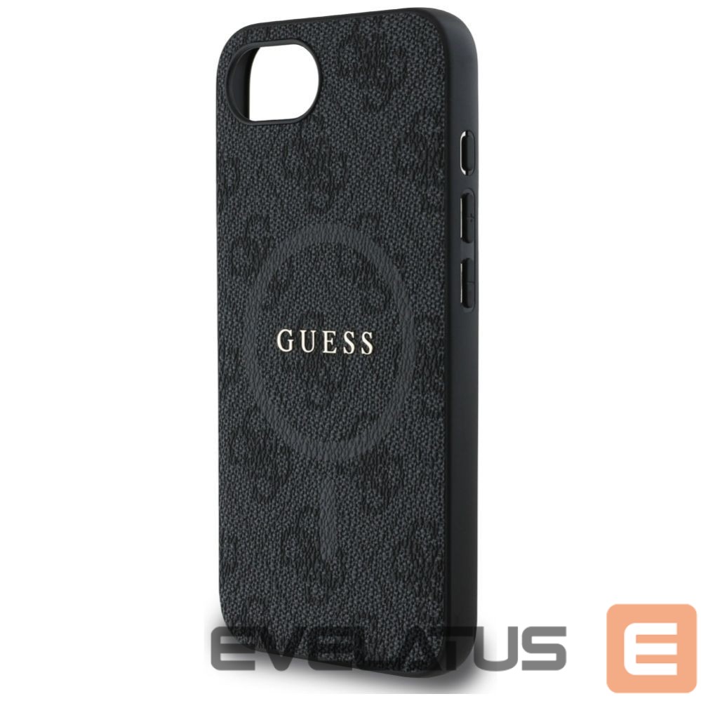 Back panel cover Guess Guess PU Leather 4G Colored Ring Case with MagSafe for iPhone 16e - Black