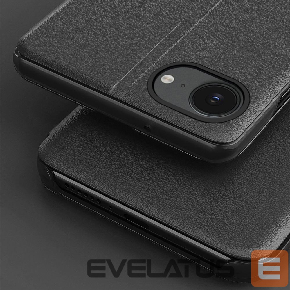 Back panel cover Hurtel Eco Leather View Case elegant case with flap and stand for iPhone 16e - black