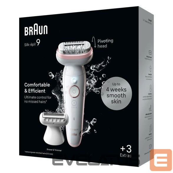 Epilator Braun Epilator | SES9-030 Silk épil 9 | Operating time (max) 50 min | Number of power levels 2 | Wet & Dry | White/Rose