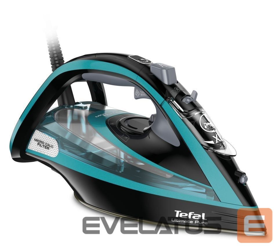 Iron TEFAL | Ultimate Pure FV9844E0 | Steam Iron | 3200 W | Water tank capacity 350 ml | Continuous steam 60 g/min | Steam boost performance 250 g/min | Blue/Black