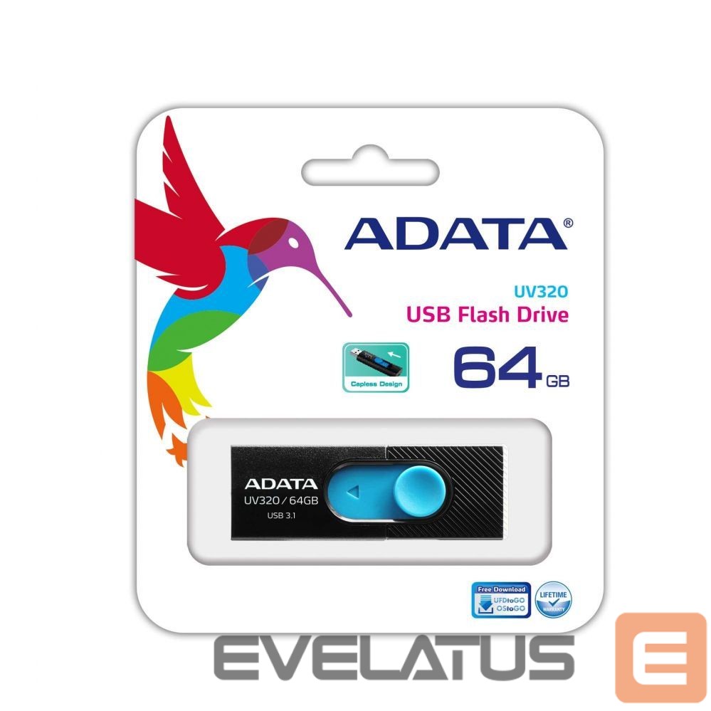 Flash drive ADATA AUV320 64GB USB Flash Drive, Black/Blue