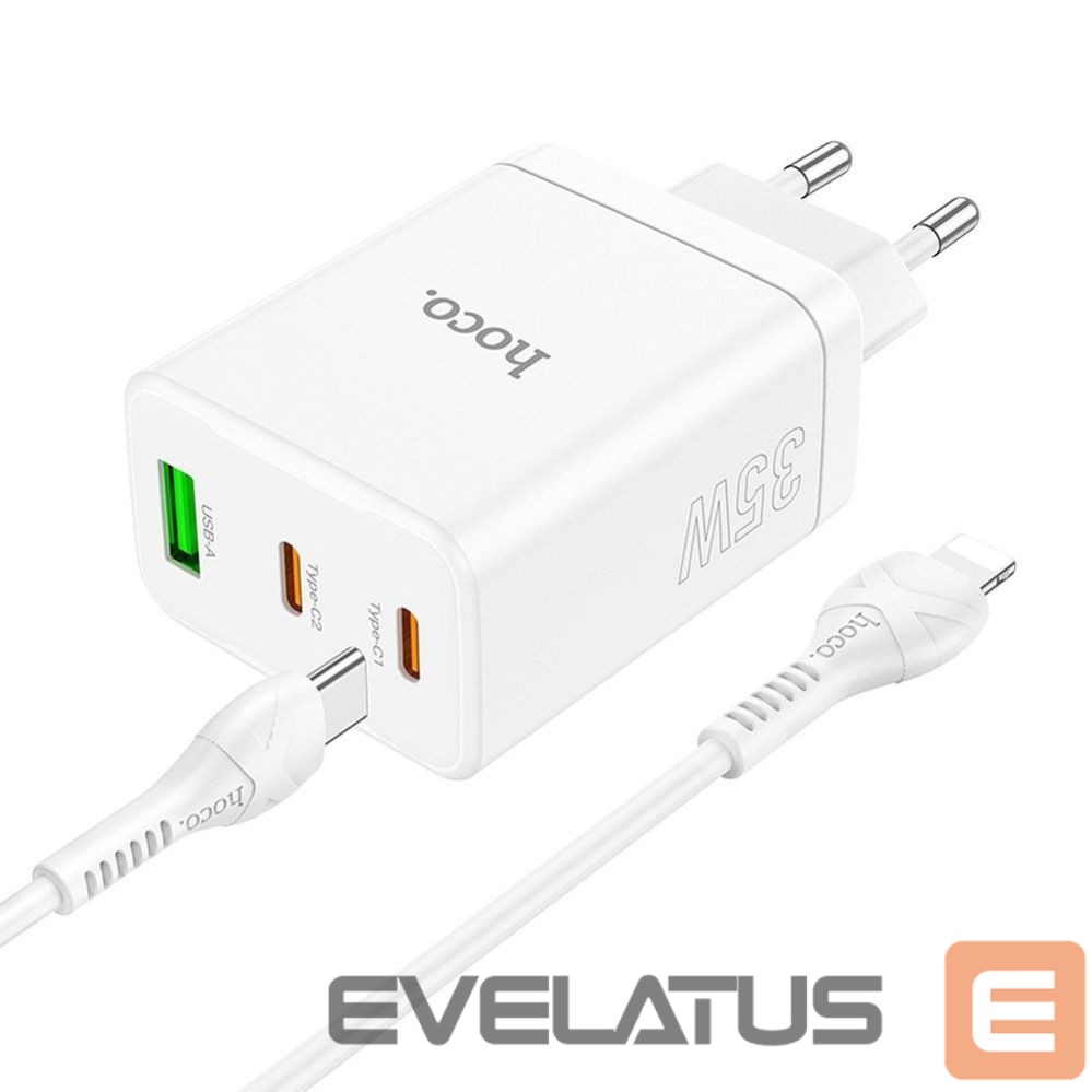 Adapter Hoco Phone charger Hoco 2 x USB C + USB A QC3.0 PD 3A 35W + cable USB C to Lightning N33 white