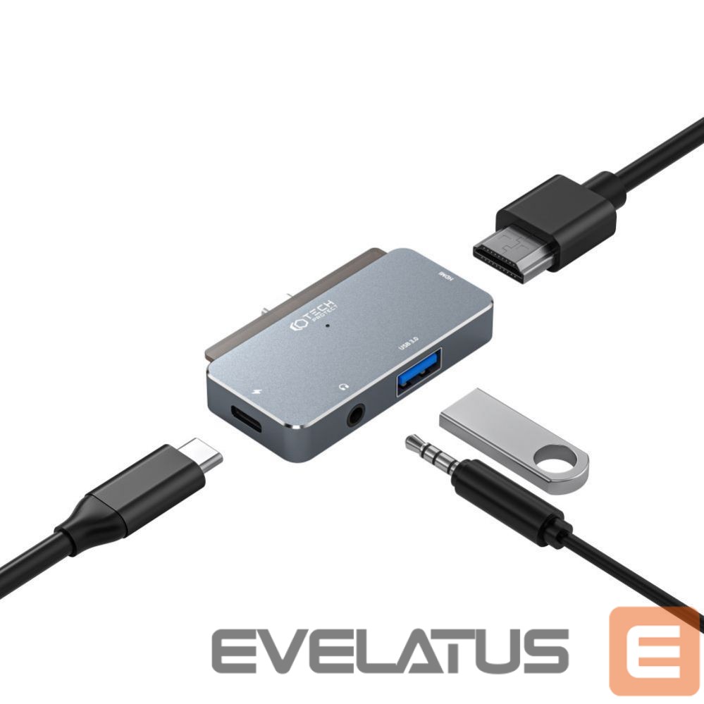 Other Computer Accessory Tech-Protect HUB Tech-Protect V6 4in1 USB-C - USB-A 3.0 / USB-C PD100W / HDMI / mini jack 3.5mm - gray