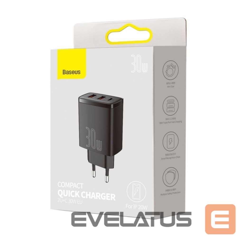 Adapter Baseus Baseus Compact fast charger 2x USB / USB Type C 30W 3A Power Delivery Quick Charge black (CCXJ-E01)