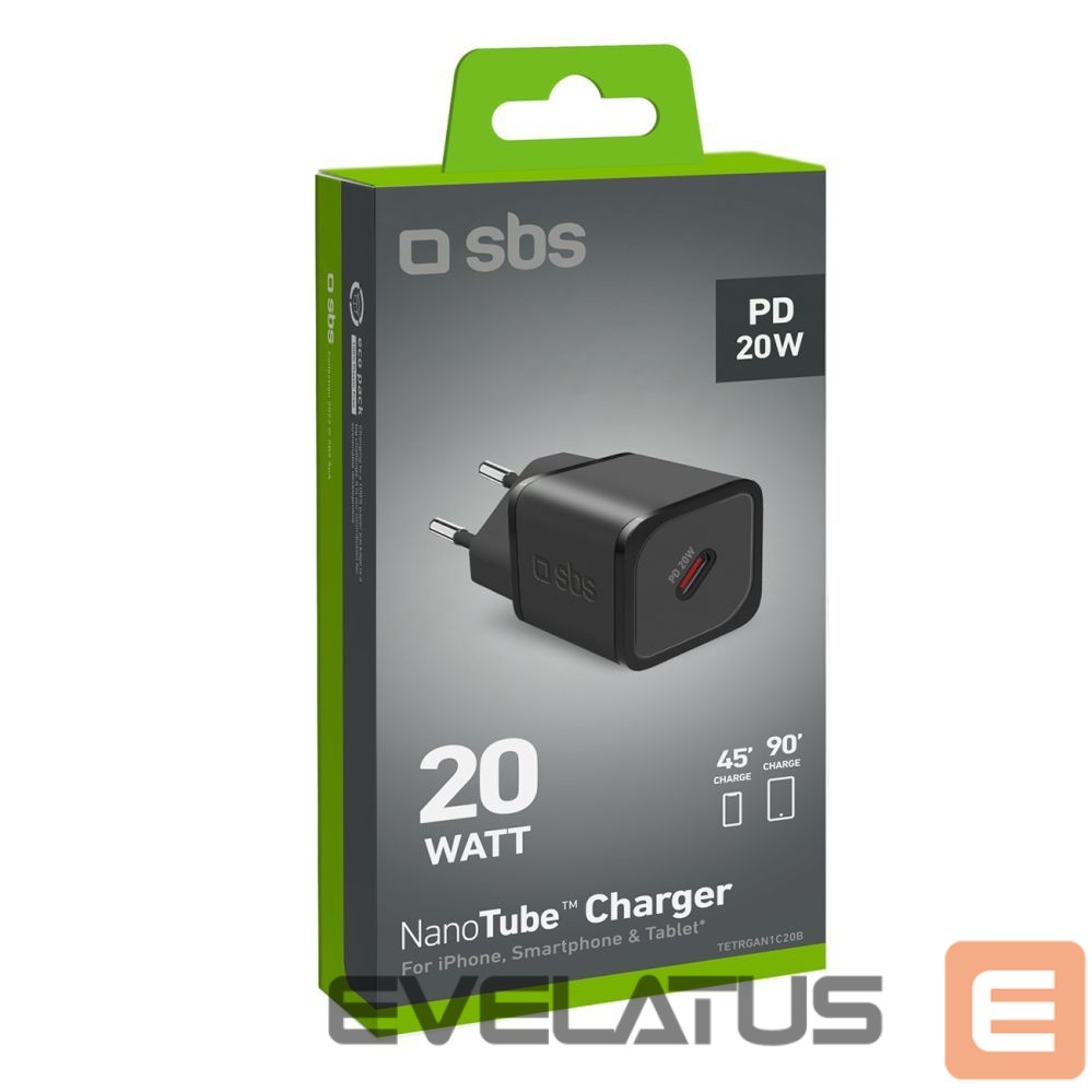 Adapter SBS SBS TETRGAN1C20K 20W GaN USB-C Wall Charger with Power Delivery - Black