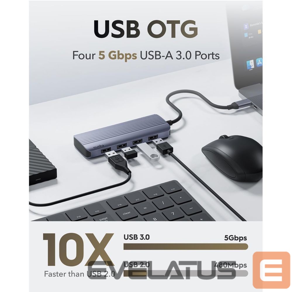 Routers Cudy UH500 PortMate USB-C 6-in-1 Hub 4K 30Hz HDMI USB-C PD 4x USB-A 3.0 Aluminum Grey