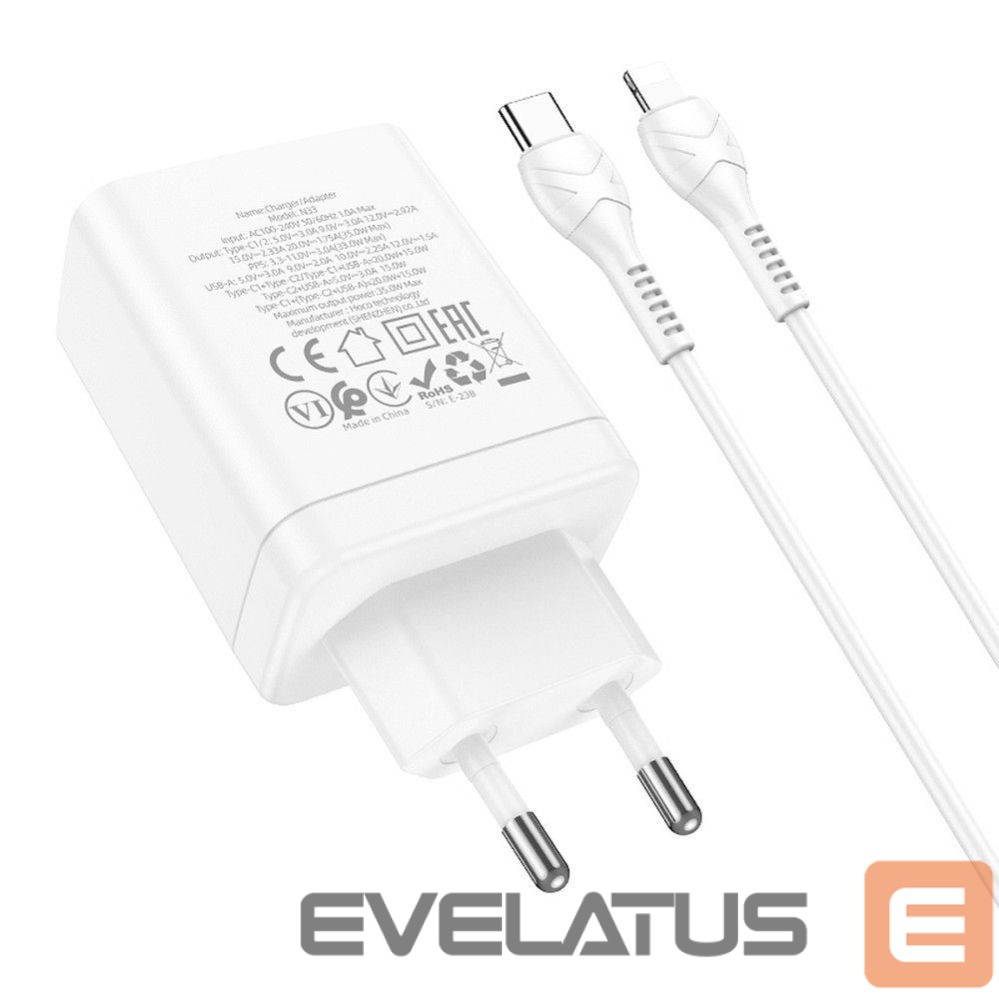 Adapter Hoco Phone charger Hoco 2 x USB C + USB A QC3.0 PD 3A 35W + cable USB C to Lightning N33 white
