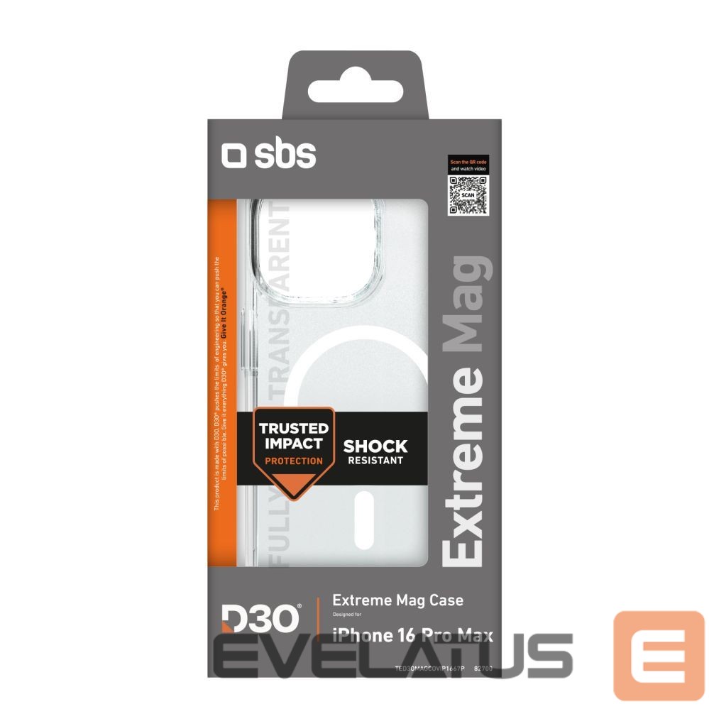 Back panel cover SBS SBS Extreme Mag D3O MagSafe Case for iPhone 16 Pro Max - Transparent