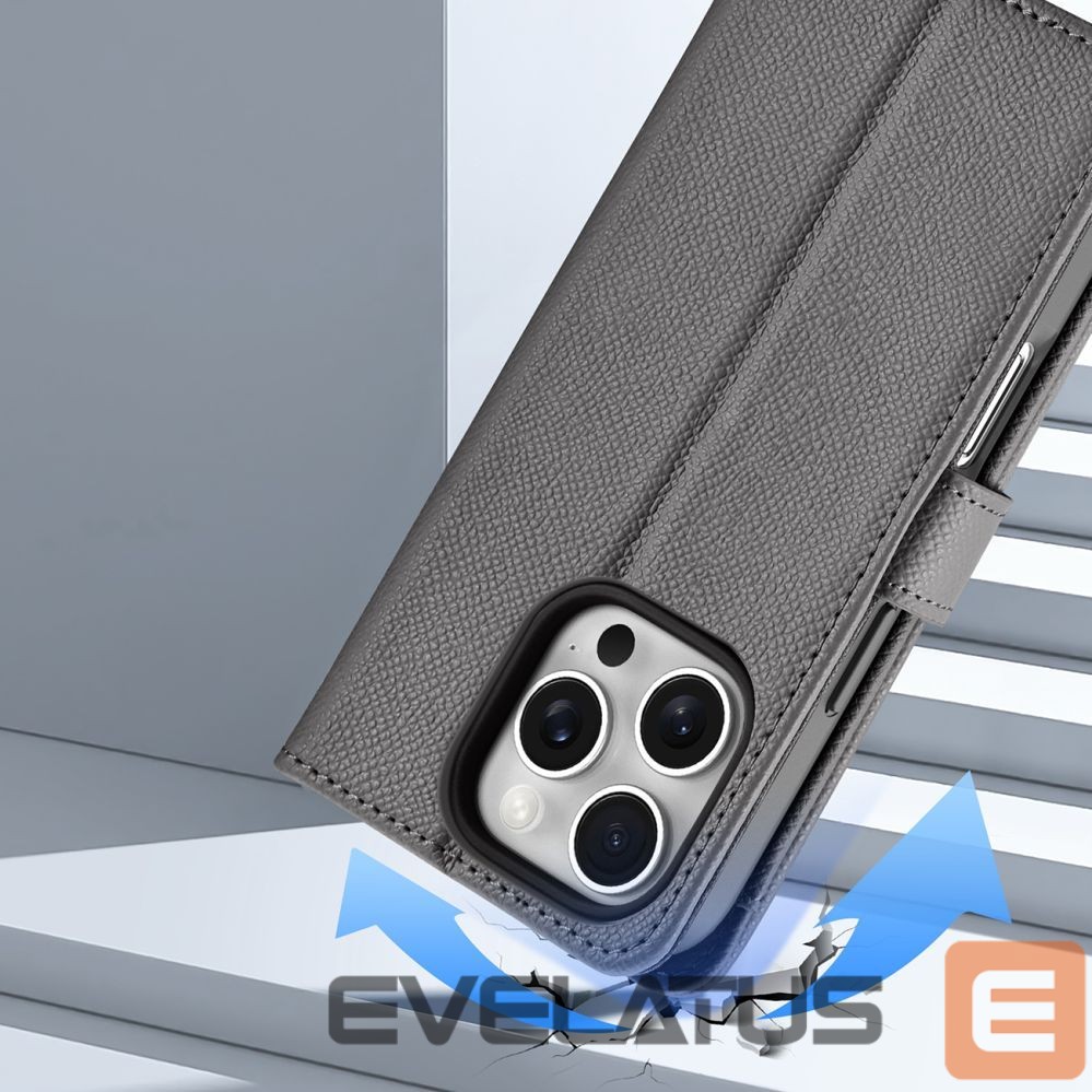 Back panel cover Dux Ducis Dux Ducis Lawa iPhone 16 Pro Leather Case with Detachable Magnetic Wallet - Gray