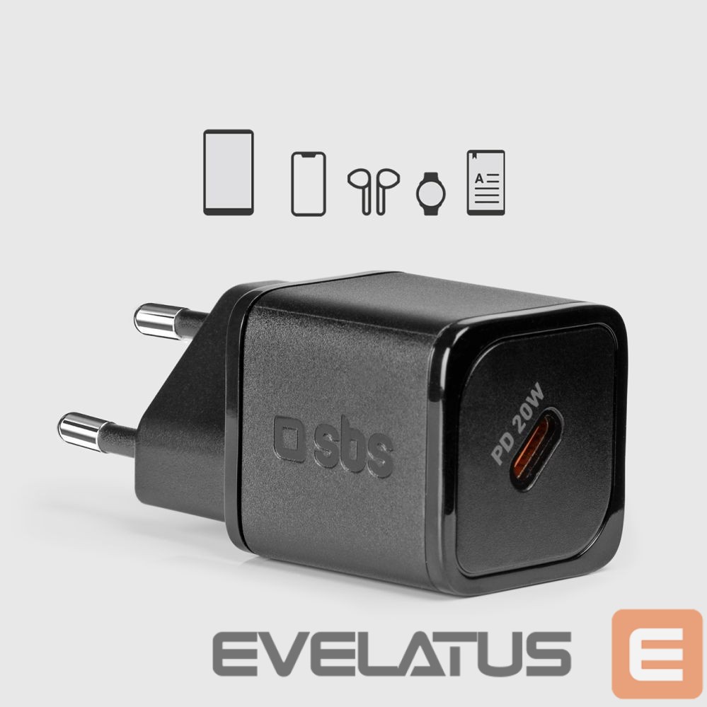 Adapter SBS SBS TETRGAN1C20K 20W GaN USB-C Wall Charger with Power Delivery - Black