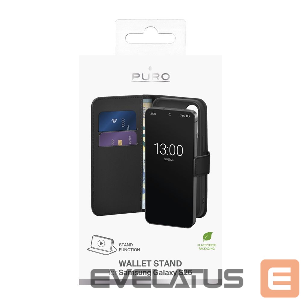 Back panel cover Puro Puro Booklet Case with Flip and Wallet for Samsung Galaxy S25 - Black
