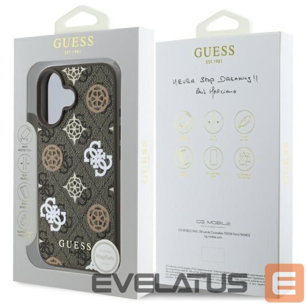 Back panel cover Guess Guess Peony On 4G Background MagSafe case for iPhone 16 - brown