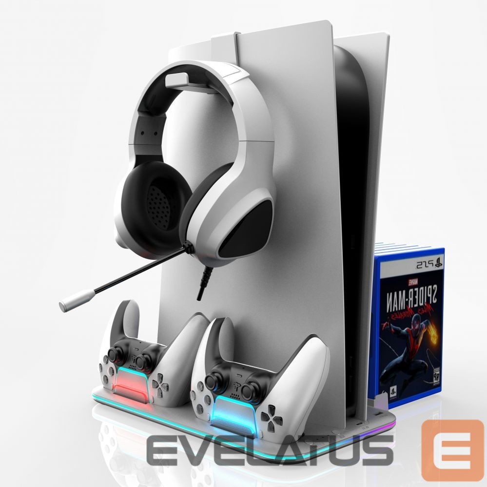 Controller iLike DZ504 Slim Multi Dock Station for Play Station 5 PS5 Controllers with Cooling fas & RGB Black