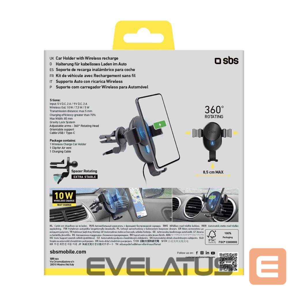 Dock station SBS Smartphone holder with inductive charger SBS TESUPWIR10CLIPSTG 10W - black