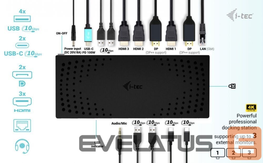 Computer accessories I-TEC I-TEC USB3.0/USB-C/TB 3x4K Dock G2 PD100