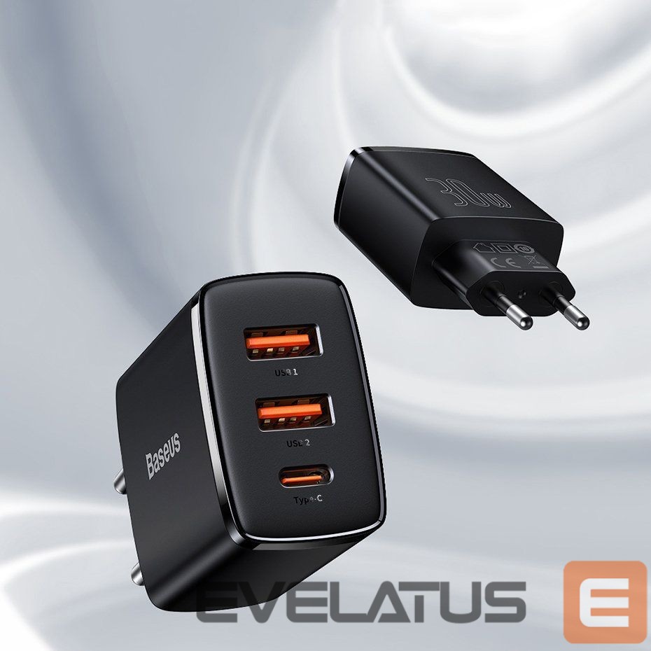 Adapter Baseus Baseus Compact fast charger 2x USB / USB Type C 30W 3A Power Delivery Quick Charge black (CCXJ-E01)