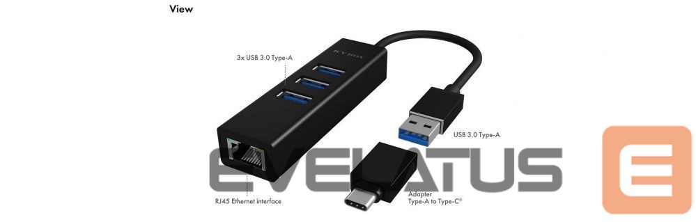 Routers Raidsonic 4 Port Hub with USB 3.0 Type-A, Type-C, Gigabit LAN Icy Box IB-HUB1419-LAN Black