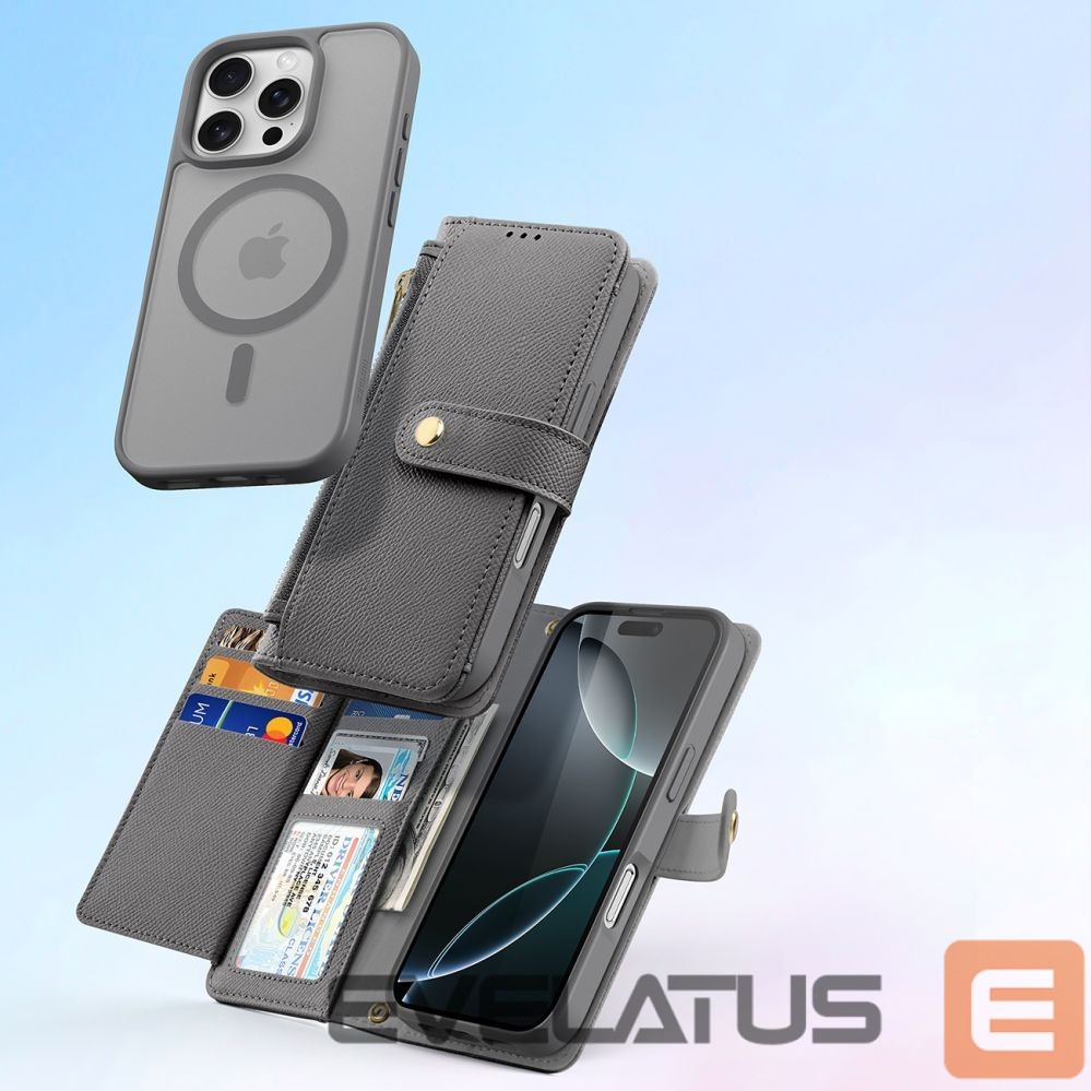 Back panel cover Dux Ducis Dux Ducis Lawa iPhone 16 Pro Leather Case with Detachable Magnetic Wallet - Gray