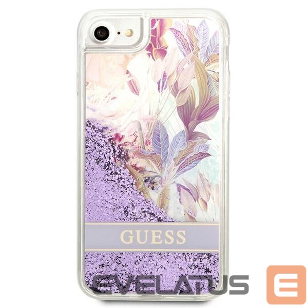 Back panel cover Guess Guess Flower Liquid Glitter case for iPhone SE 2022 / SE 2020 / 7 / 8 - purple