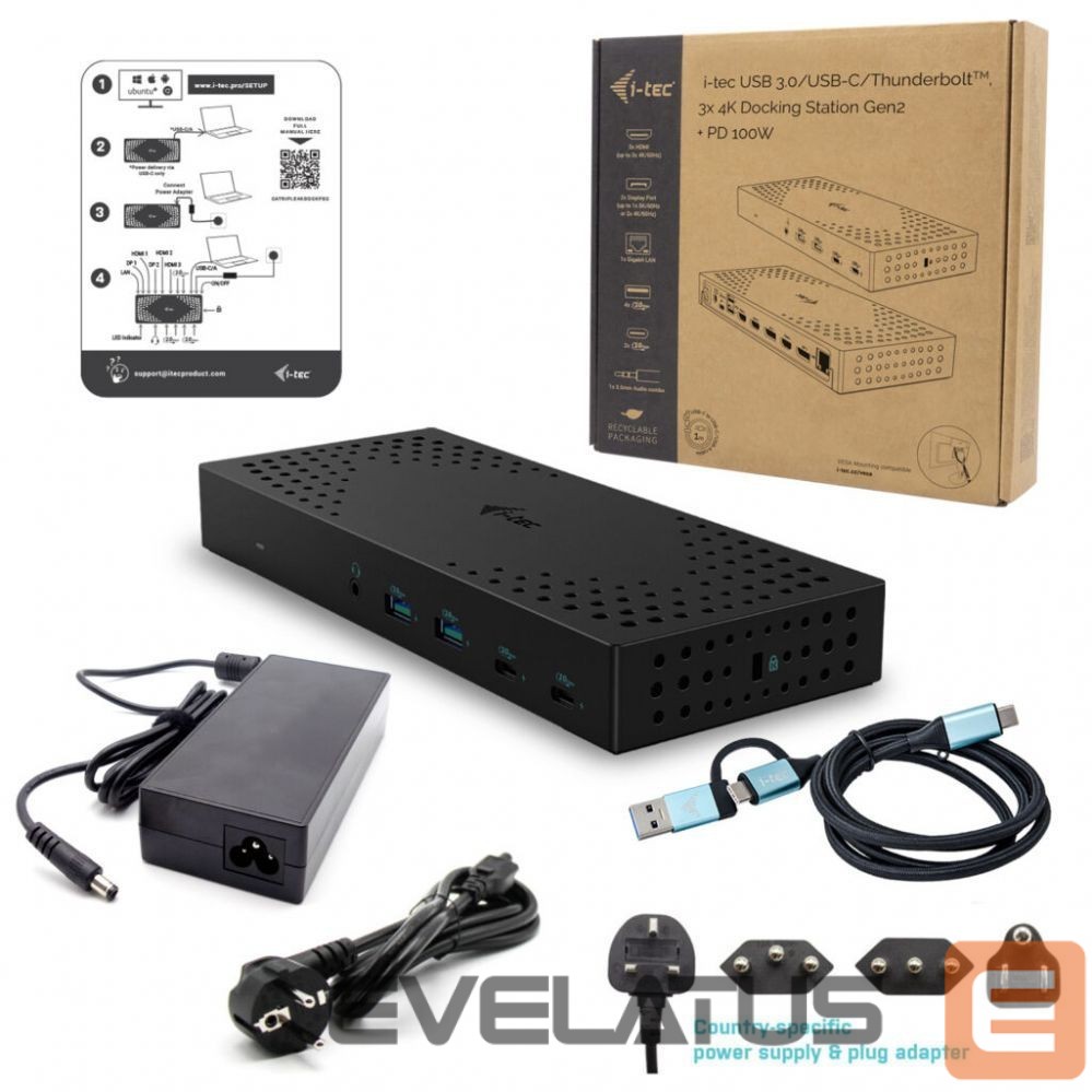 Computer accessories I-TEC I-TEC USB3.0/USB-C/TB 3x4K Dock G2 PD100