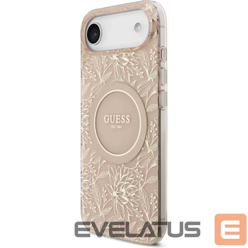 Back panel cover Guess Apple iPhone 17 Air Silicone case with MagSafe Flowers Allover with Pearl Strap Pink
