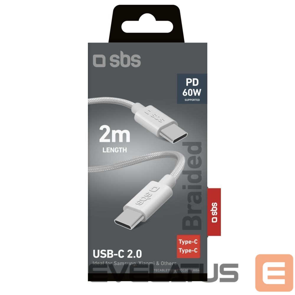 Cable SBS SBS TECABLETISSUETCC2G Cable 2 x USB-C 2m 60W with Power Delivery - Gray
